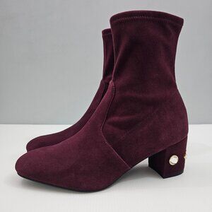 NEW Stuart Weitzman Allshine Ankle Boot Size 8 Wine Red Suede Sock Jewel Heel